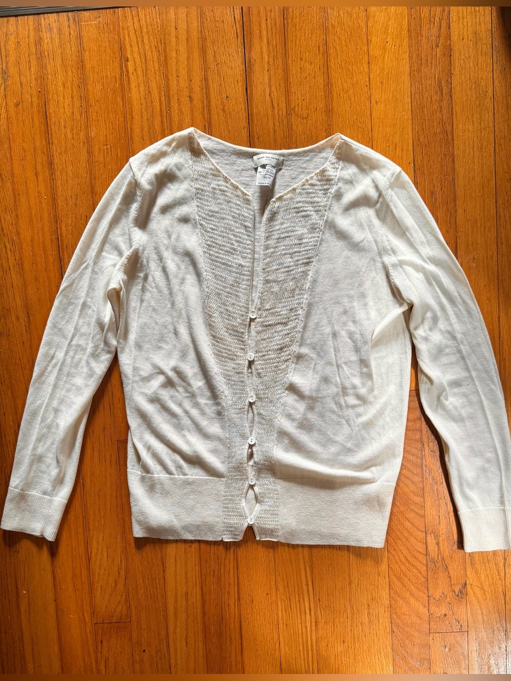 Dries Van Noten Vintage Cream Wool Cotton Sequins Sweater Button Front Belgium